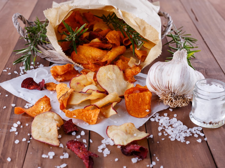 Snacks aus dem Garten, Obst- und Gemüsechips