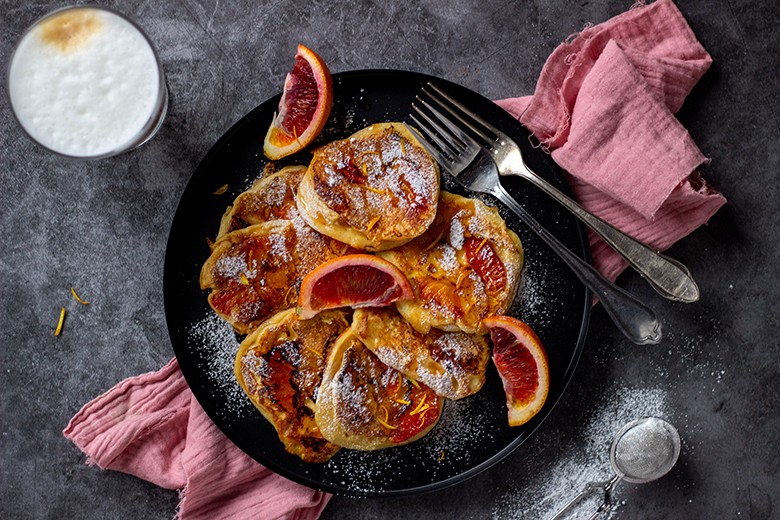 Topfen-Pancakes mit Blutorange