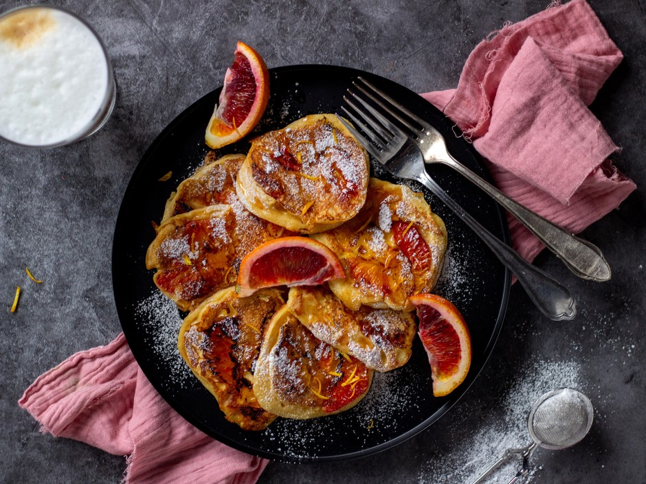 Topfen-Pancakes mit Blutorange