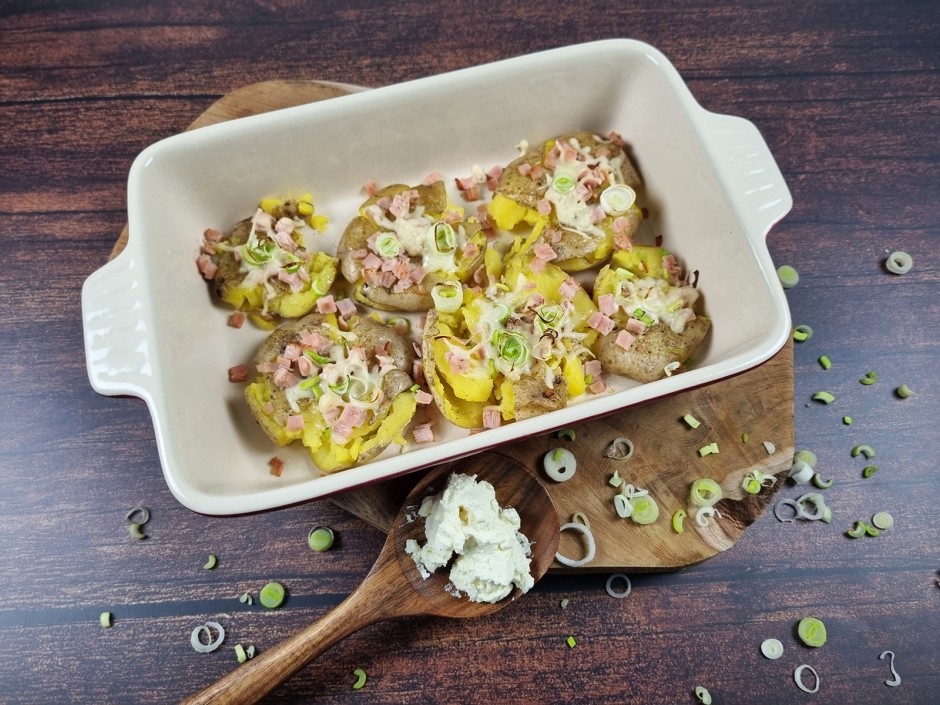 Smashed Potatoes mit Schinken