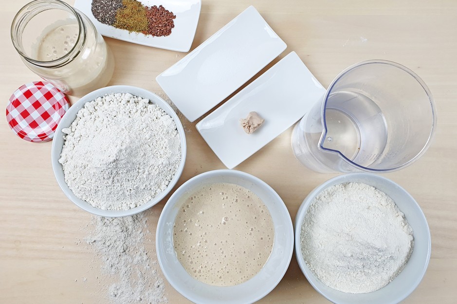 Zutaten für das Brot mit Sauerteig