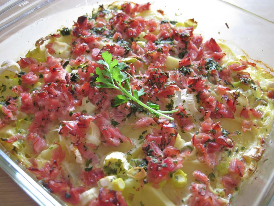 Porree - Gratin mit Schinken