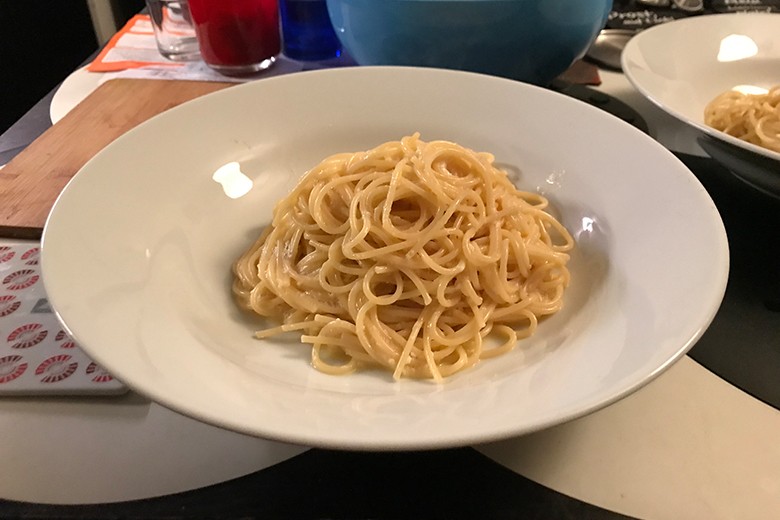 Spaghetti mit flüssigem Ei