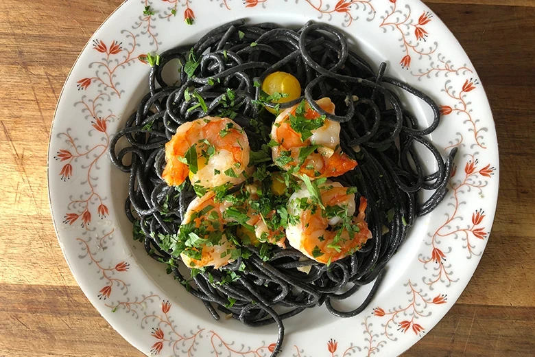 Pasta mit Garnelen al Alfredo