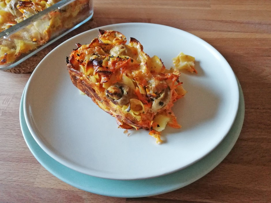 Nudelauflauf mit Champignons