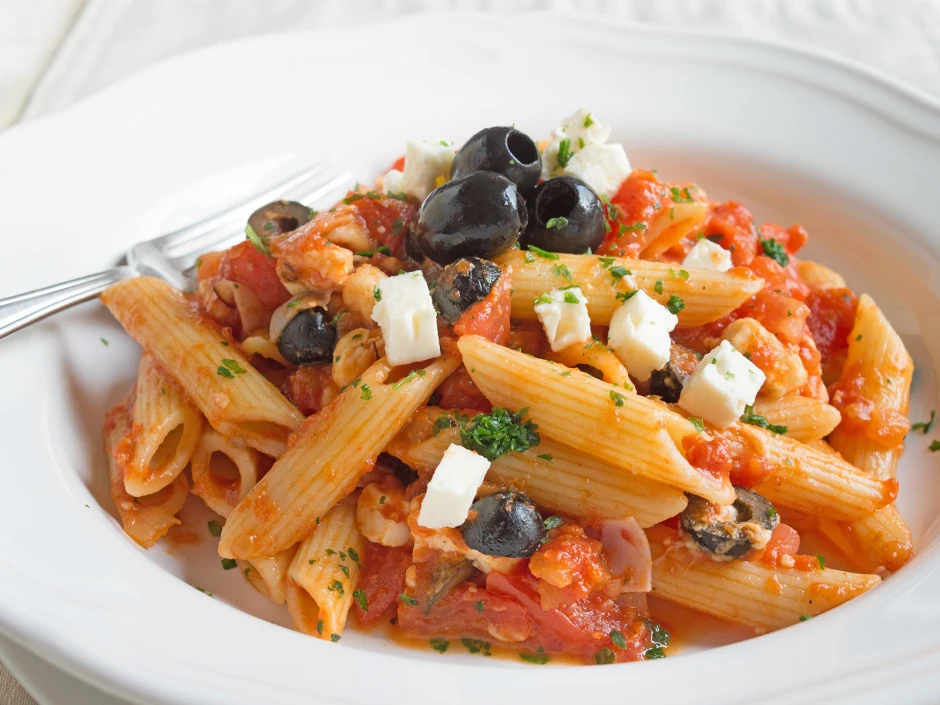 Pasta mit Tomaten, Schinken und Schafk&auml;se