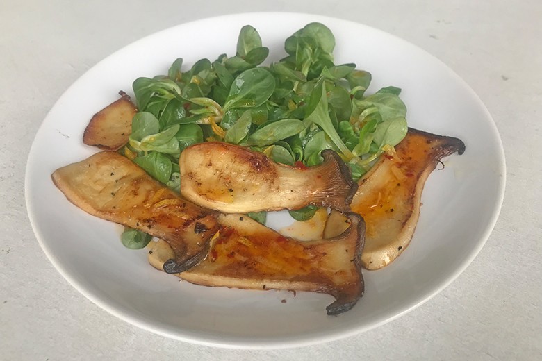 Kräutersaitlinge auf Vogerlsalat