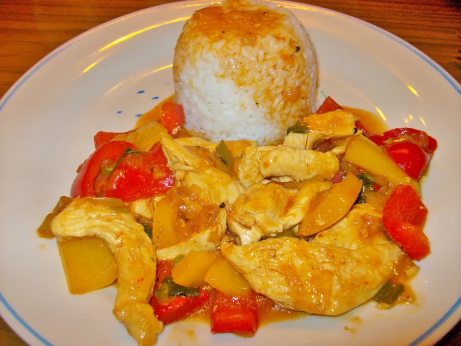 Süß-saures Hähnchen mit Reis