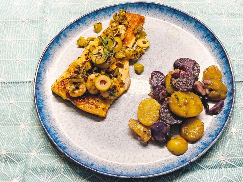 Lachsforellenfilet mit marokkanischer Salzzitrone