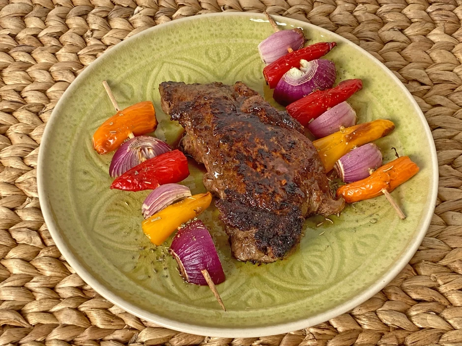 Rumpsteak mit Zwiebelspie&szlig;e