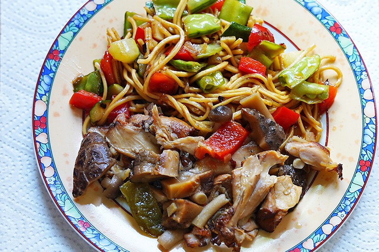 Bunte Nudeln mit Shiitake-Pilzen alla Delicio