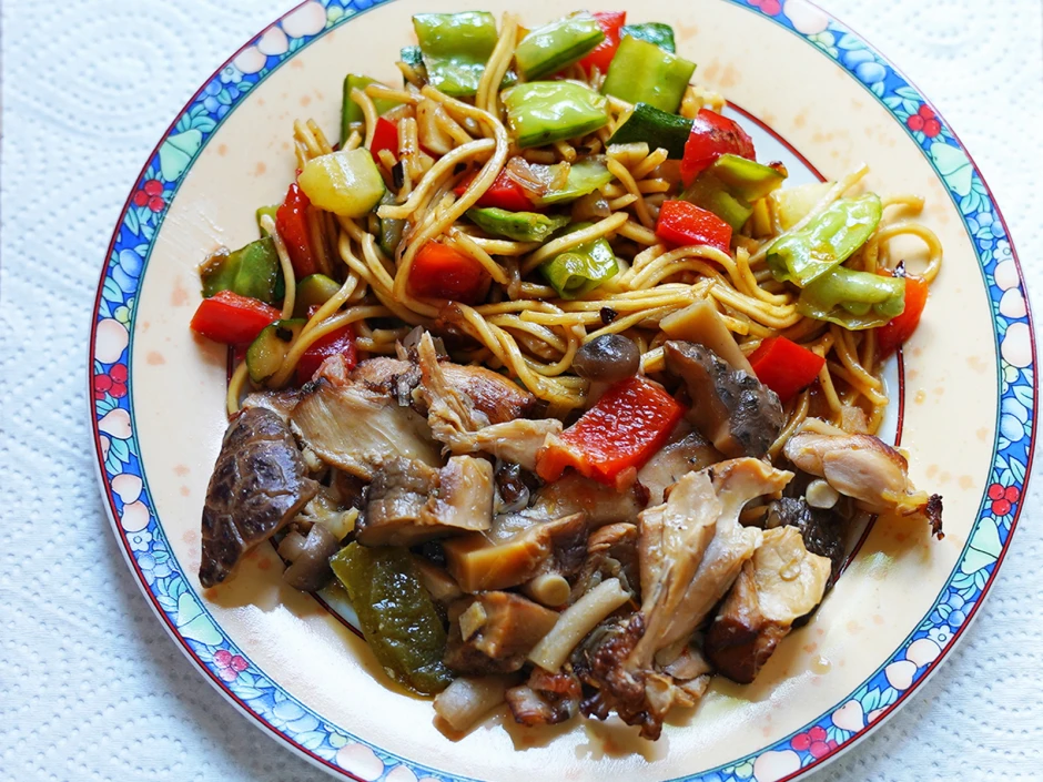 Bunte Nudeln mit Shiitake-Pilzen alla Delicio