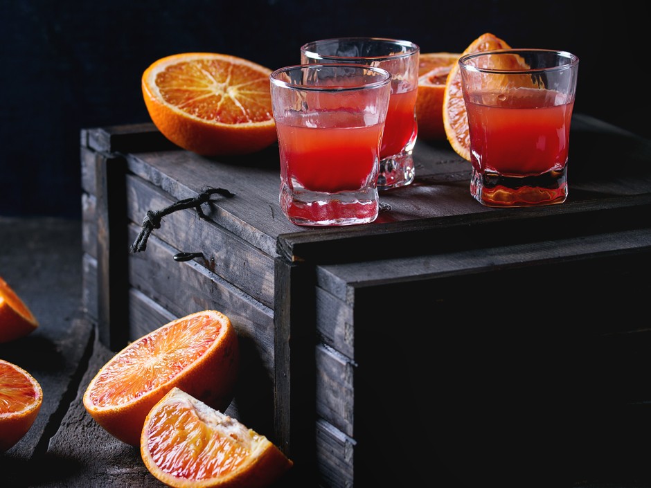 Ingwer-Shot mit Blutorange und Granatapfel