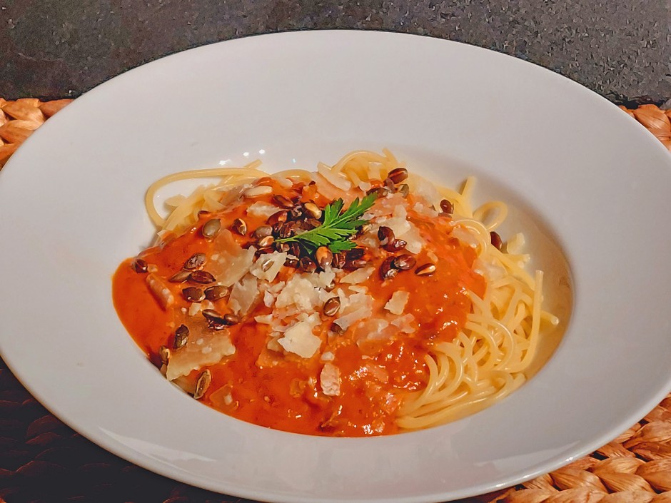 Spaghetti mit Mascarpone-Kürbiscreme