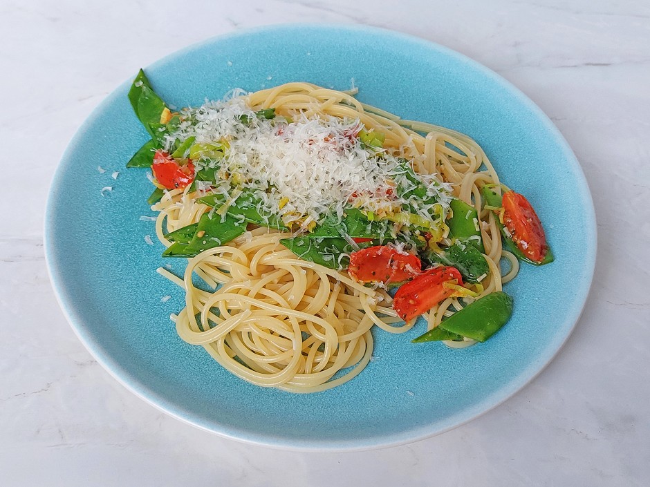 Spaghetti mit Zuckerschoten