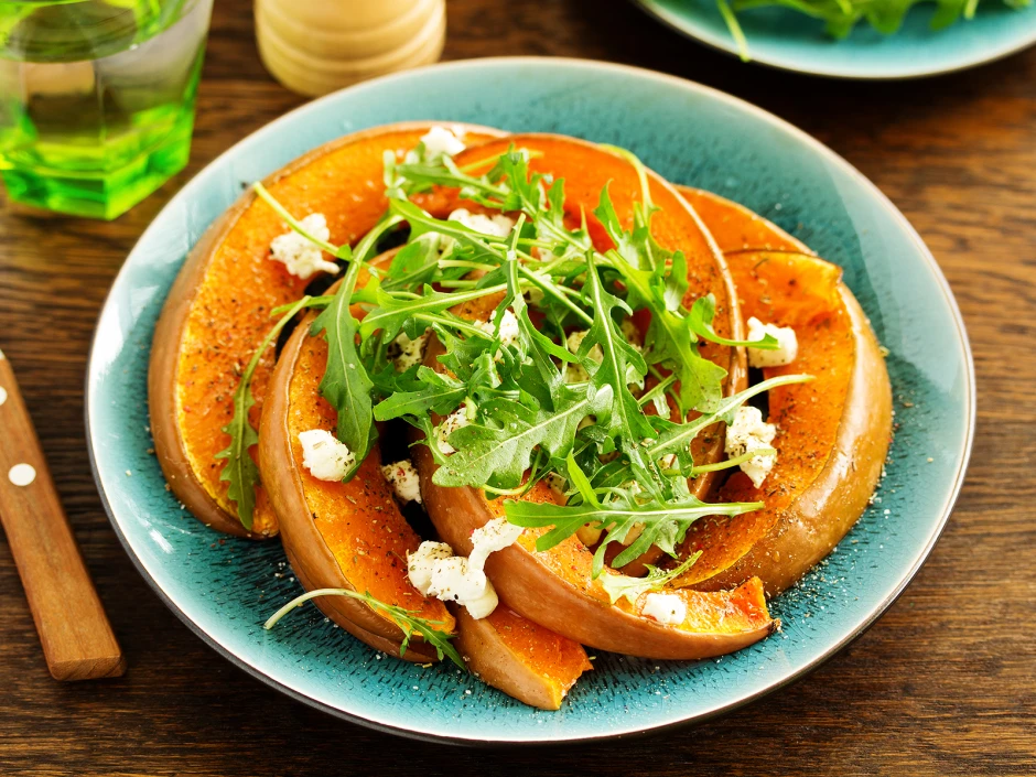 Gebackener K&uuml;rbis mit Feta und Uhudler