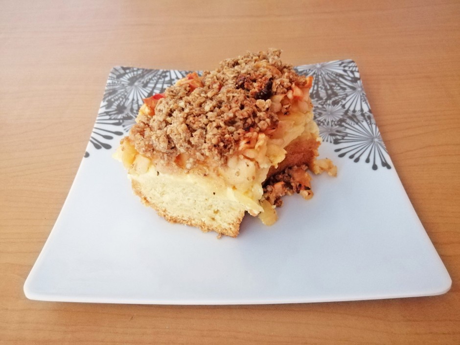 Apfelkuchen mit Pudding aus dem Camping-Backofen