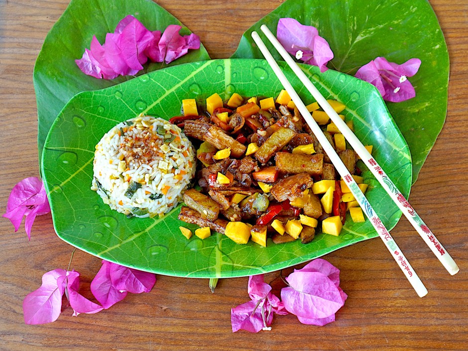 Chayote-Cap Cay mit Mango und Reis