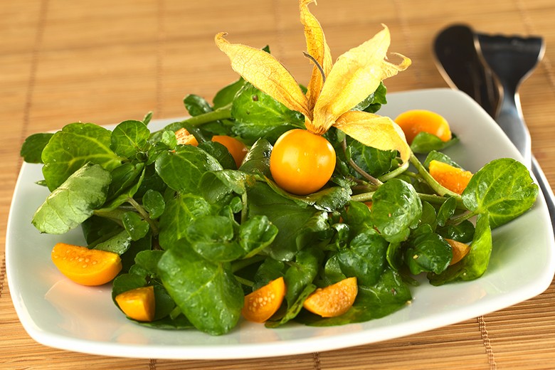 Brunnenkresse-Salat mit Physalis