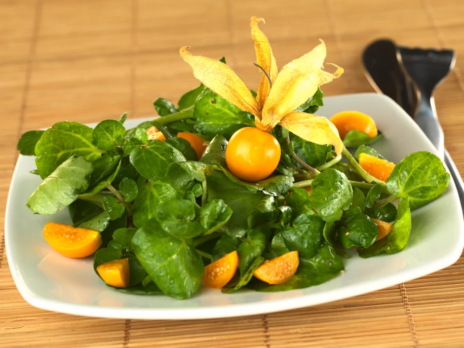 Brunnenkresse-Salat mit Physalis