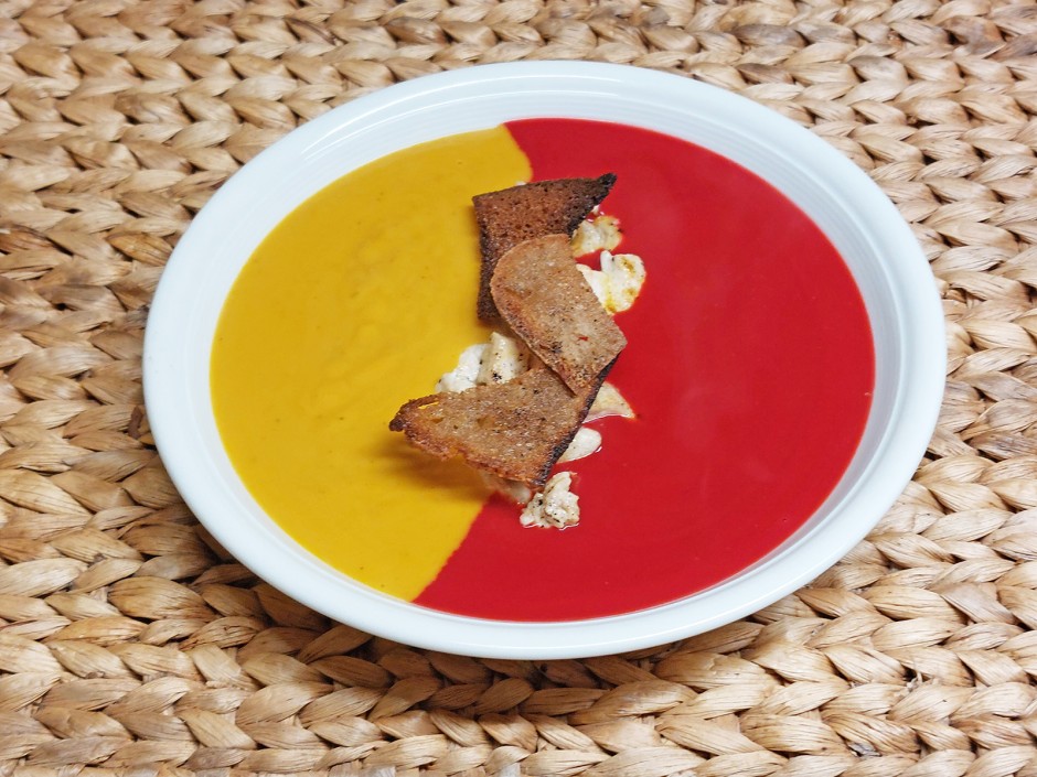 Zweifarbige Kürbis-Rote-Rüben-Suppe