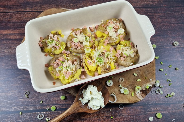 Smashed Potatoes mit Schinken