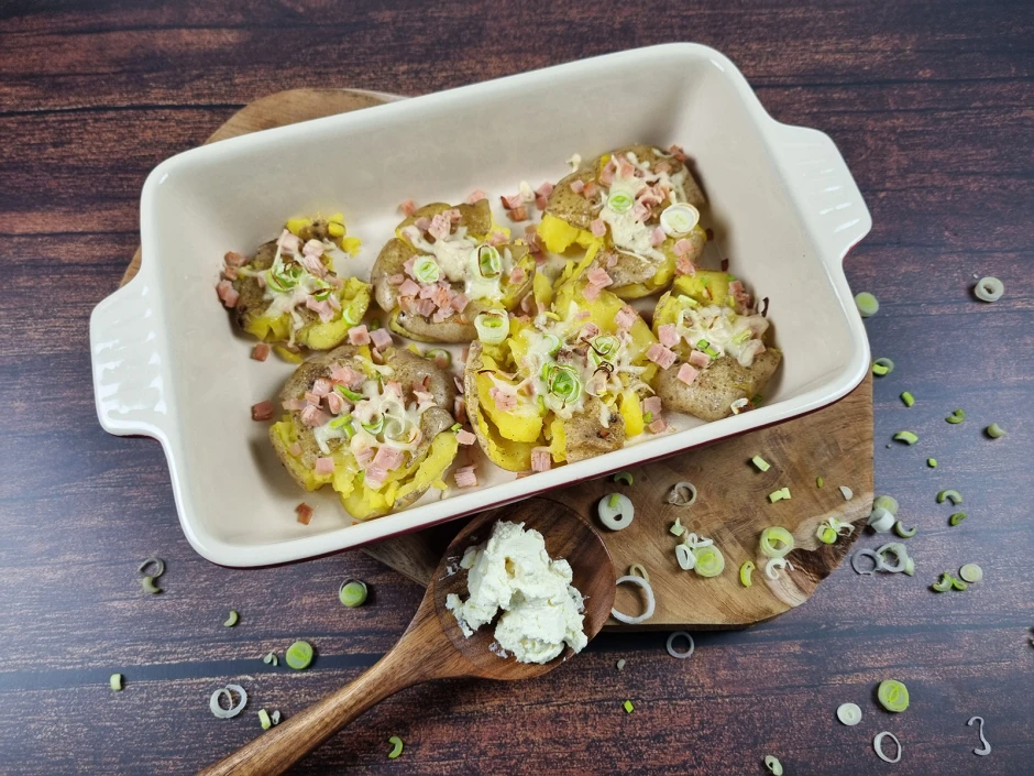 Smashed Potatoes mit Schinken