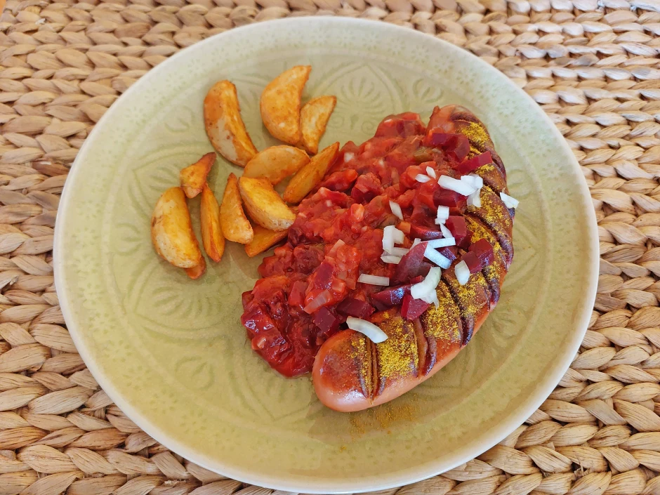 Currywurst mit Rote R&uuml;ben-So&szlig;e