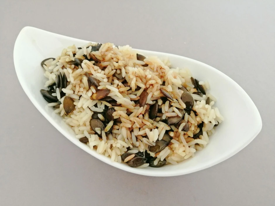 K&uuml;rbiskern Reis mit K&uuml;rbiskern&ouml;l
