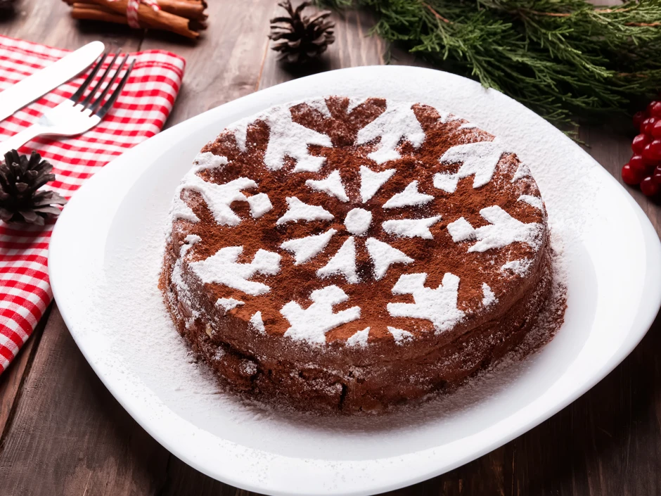 Schneeflocken Schokoladenkuchen