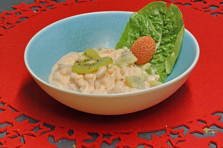 Garnelensalat mit Kiwi und Litschis