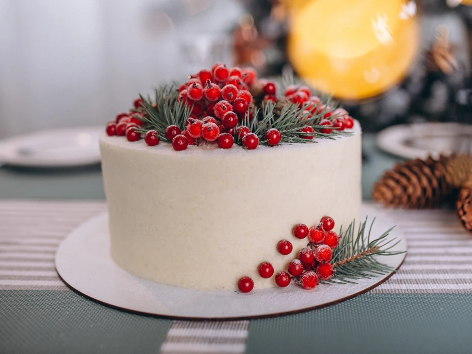 Wei&szlig;e Weihnachtstorte mit Cranberries