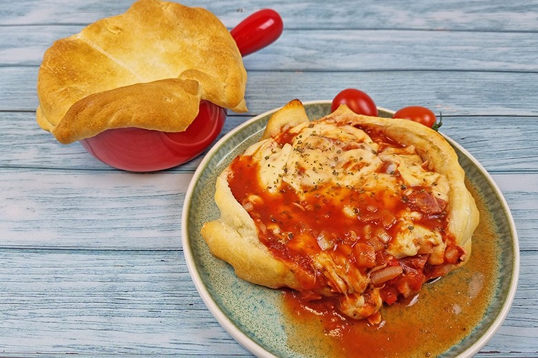 Pizza-Pot-Pies mit Schinken und Käse