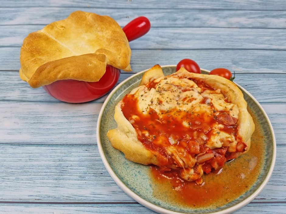 Pizza-Pot-Pies mit Schinken und Käse