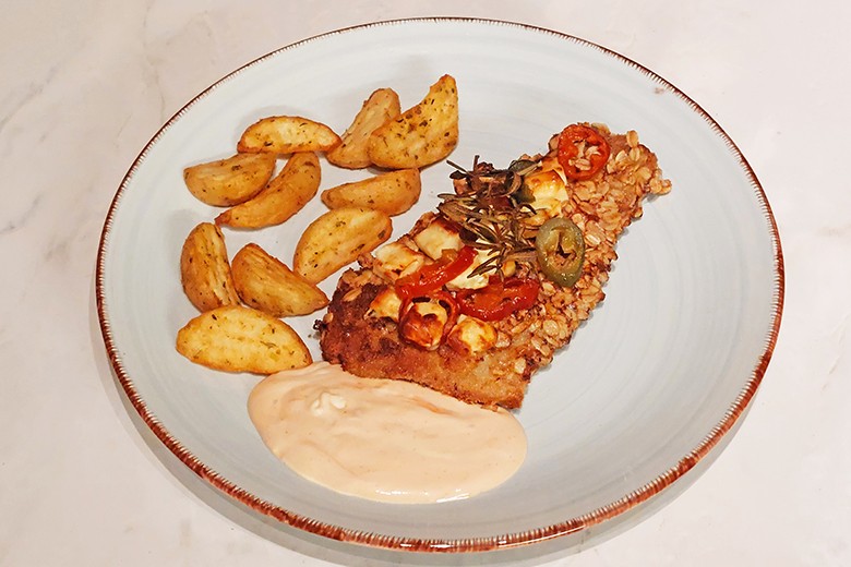 Schweineschnitzel mit Jalapeno und Feta