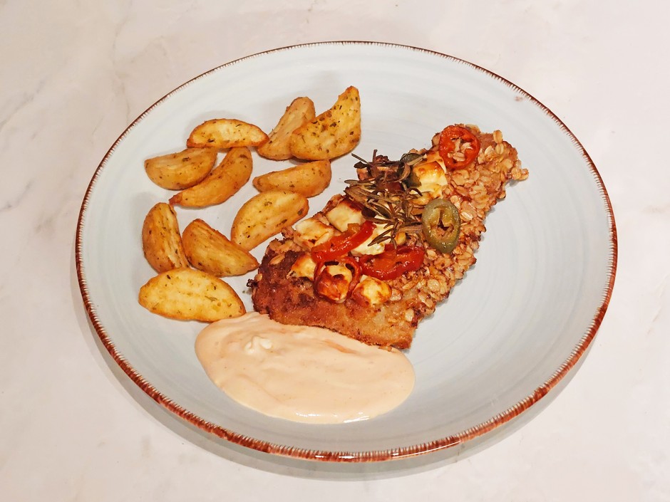 Schweineschnitzel mit Jalapeno und Feta