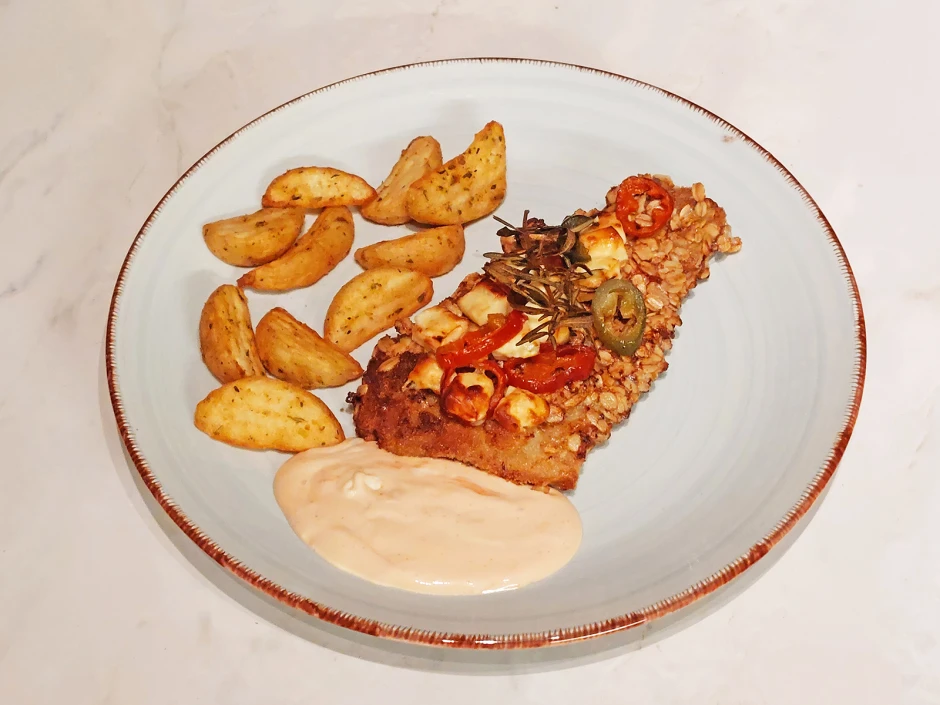 Schweineschnitzel mit Jalapeno und Feta