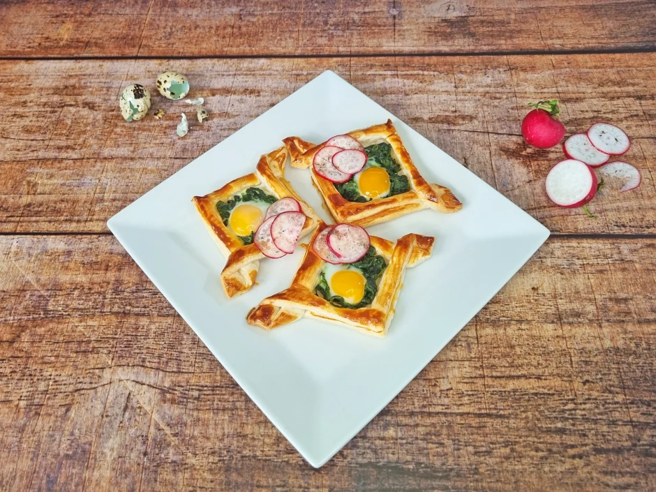 Spinattaschen mit Wachtelei