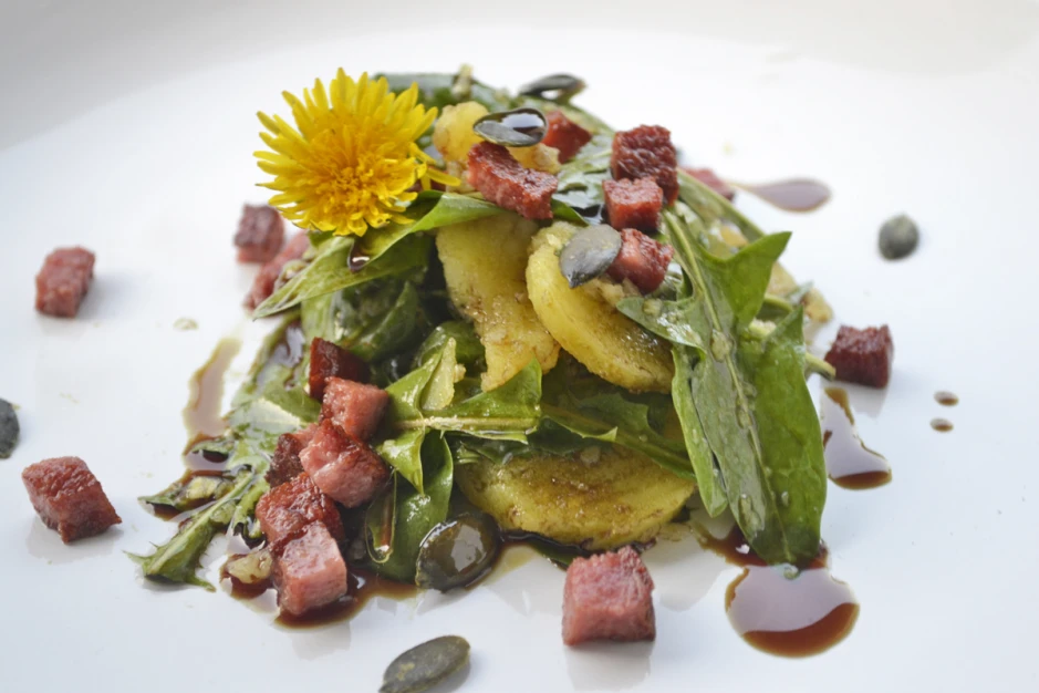 R&ouml;hrlsalat mit Knusperspeck und Kern&ouml;l