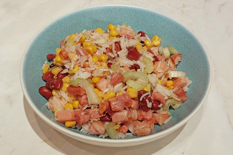 Bohnen-Specksalat mit Reis