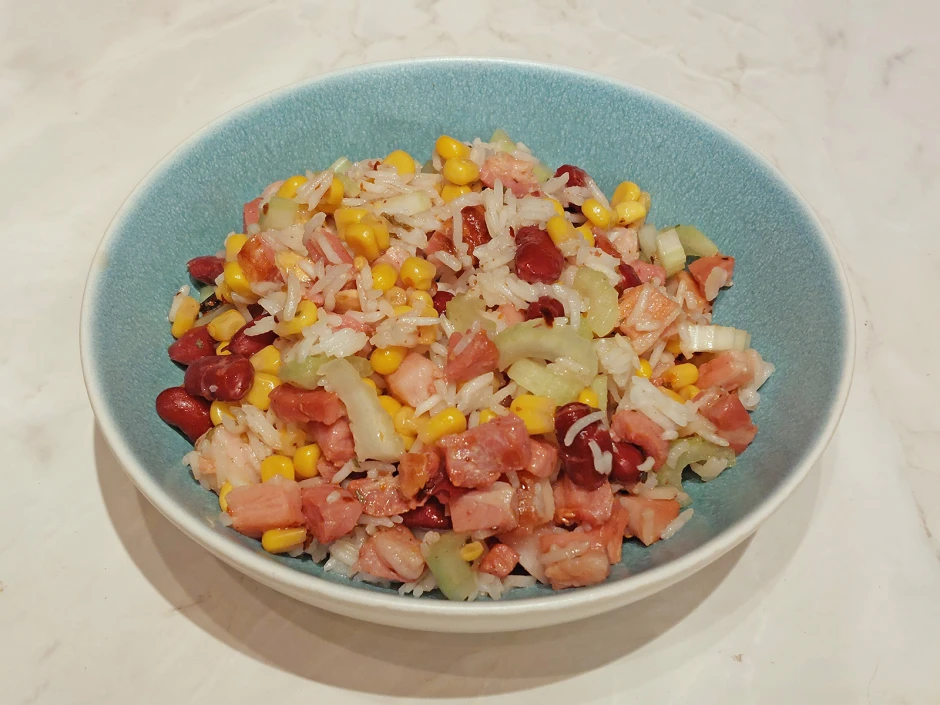 Bohnen-Specksalat mit Reis