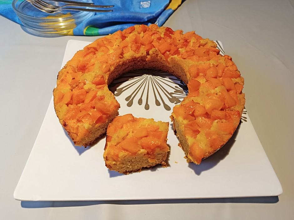 Tassenkuchen mit Marillen aus dem Camping-Backofen
