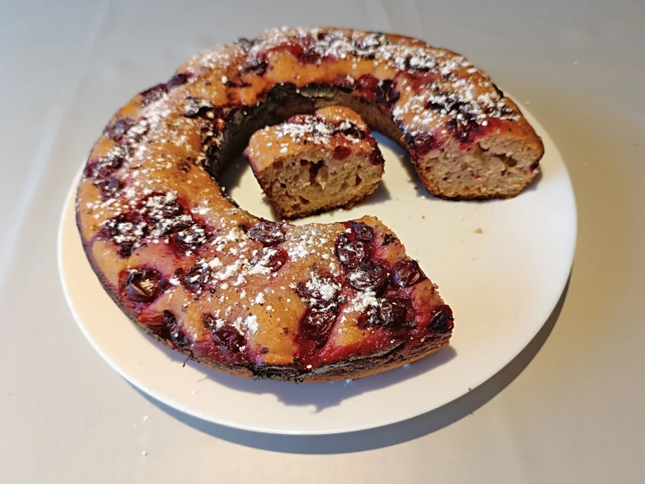 Joghurtkuchen mit Ribisel aus dem Camping-Backofen