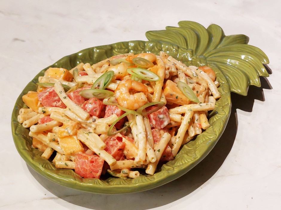 Nudel-Melonensalat mit Garnelen