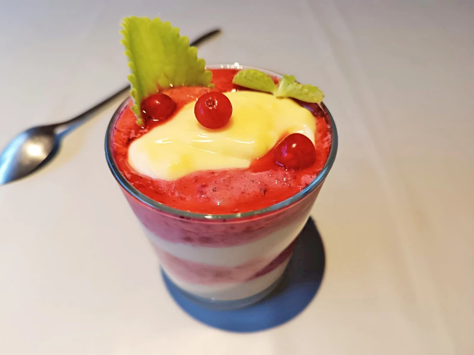 Vanillepudding mit Ribisel-Joghurtcreme