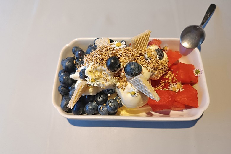 Vanilleeis mit gemischten Früchten