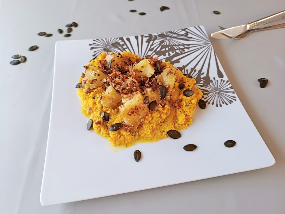 Röstkartoffel auf Kürbis