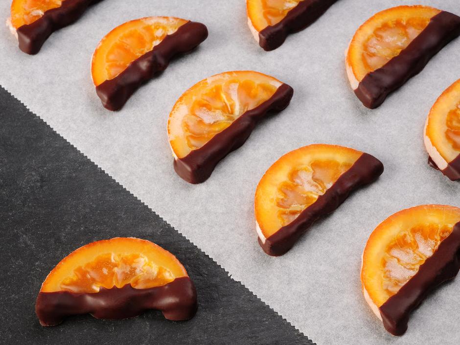Kandierte Orangenscheiben mit Schokolade
