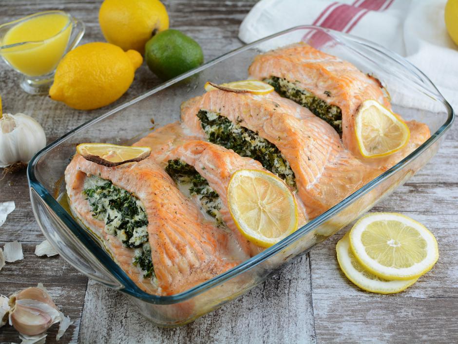 Lachsfilets mit Spinatfüllung