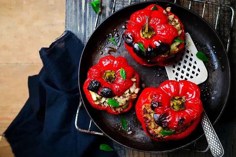 Überbackene Paprika mit Rollgerste